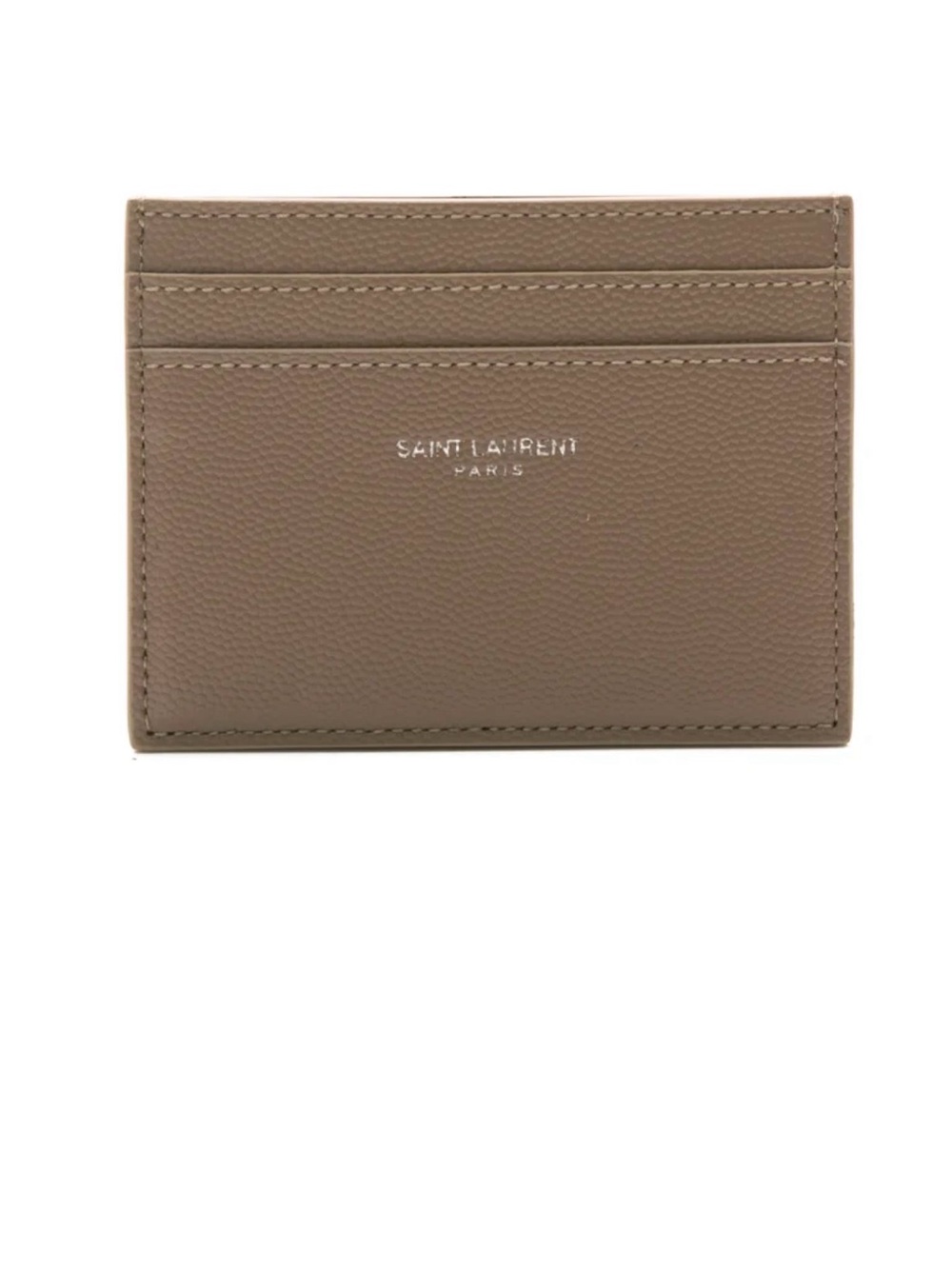 Saint Laurent Taupe/Brown Textured Leather Card Holder with Silver Logo